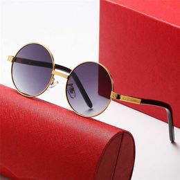 Óculos de sol masculino designer de luxo feminino net vermelho versátil redondo perna de madeira moda estilo britânico óculos planos