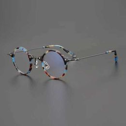 Luxe designer Dames Zonnebril Super Mini Gold Beam Japanse Handmade Round Round Ronde China Collection Plaat Myopia -bril Frame Men Women Women