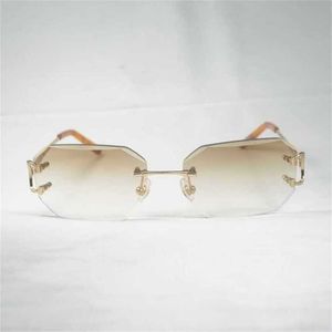 Luxe designer Dames Zonnebril Vintage Rimless Wire Men Eyewear Dames Zomer Diamant Clear Glasses metalen frame Oculos Gafaskajia