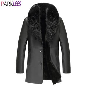 Heren luxe faux bontkraag PU lederen jas winter mannelijke dikke warme fleece gevoerd lederen jas jas windbreker 4XL 210522