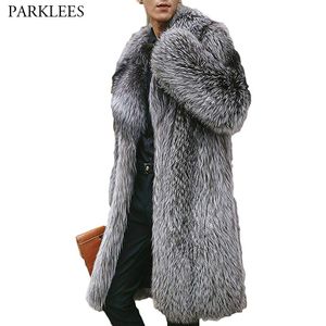 Hommes de luxe nord hiver chaud fausse fourrure longue veste marque fausse fourrure épaissir cranté pardessus hommes Punk Outwear gris 210522