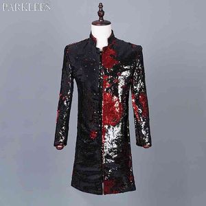 Paillettes de luxe masculines Long Blazer Jacket Brand Slim Fit Tuxedo Suit Veste Men Party Show Prom Stage Costumes For Singers 210522