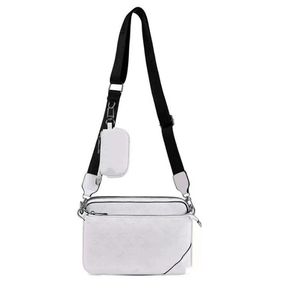 Women's Luxury TRIO Designer Messenger Bag Set: Embossed Leather Shoulder Bag with Purse and Wallet in White