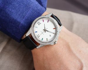 Heren luxe horloge gekleurde diamantontwerp volledig automatisch mechanische beweging 316 roestvrij stalen case minerale super-sterke spiegel koeienhuid riem