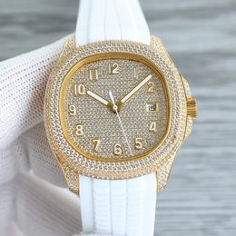 Reloj de lujo para hombre Iced Out Bling Diamonds Relojes de pulsera automáticos con correa de caucho