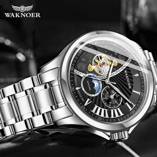 Montre-bracelet de luxe pour hommes Top marque WAKNOER acier automatique montres mécaniques affaires homme Montre Relogio Masculino hombre Saati
