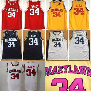 Maryland College Len Bias 34 Jersey Basketball pour hommes Cousu Rouge Jaune Noir Northwestern Wildcats Len Bias High School Chemises vintage