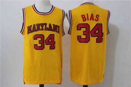 Maillot de basket-ball universitaire jaune Marynd #34 Len Bias pour hommes, Hiphop Street Sm Tops CARTOON Sand Beach Sport, chemises d'entraînement