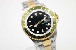 Relógio mecânico masculino 116710 negócios casual moderno prata ouro caixa de aço inoxidável mostrador de aro verde calendário de 4 pinos pulseira de fivela dobrável 40mm