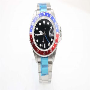 Herenmechanisch horloge 116710 Zakelijk Modern Modern Zilver Wit Roestvrijstalen Kaste Blauw Red Rim Black Dial 4-Pins Calendar204F