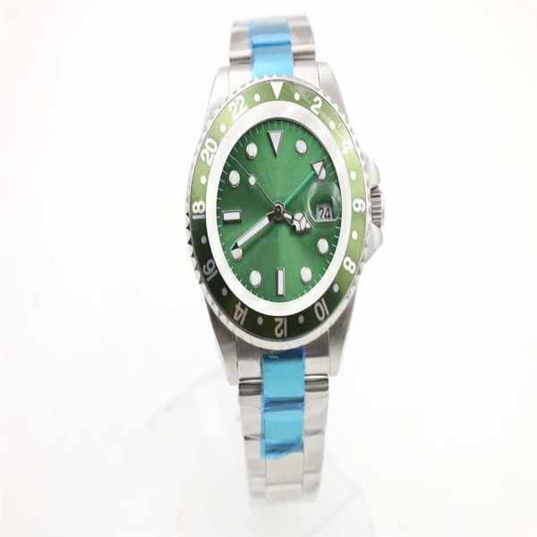 Reloj mecánico para hombre 116710 informal de negocios moderno plateado blanco caja de acero inoxidable esfera con anillo lateral verde 4 pines 40 mm Calend246C