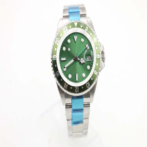 Reloj mecánico para hombre 116710 informal de negocios moderno plateado blanco caja de acero inoxidable esfera con anillo lateral verde 4 pines 40mm Calend295S