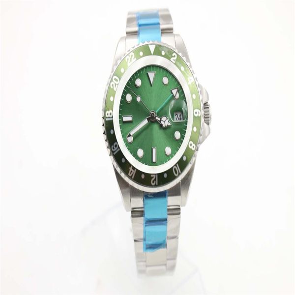 Reloj mecánico para hombre 116710 informal de negocios moderno plateado blanco caja de acero inoxidable esfera con anillo lateral verde 4 pines 40mm Calend3262