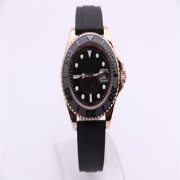 Herenmechanisch horloge 268655 Zakelijke mode Moderne keramische cirkel saffier spiegel zwart oppervlak rubberriem gouden case241s