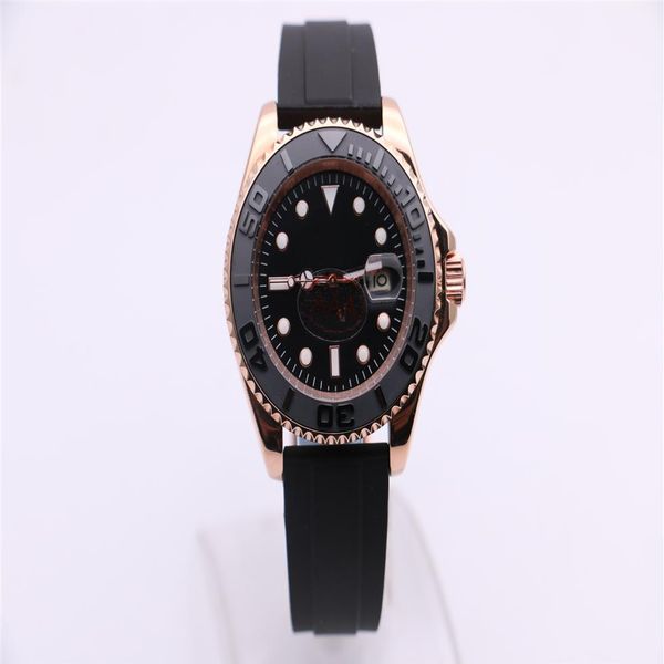 Reloj mecánico para hombre 268655, moda de negocios, círculo de cerámica moderno, espejo de zafiro, superficie negra, correa de goma, caja dorada 2048