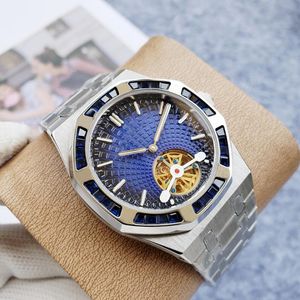 Reloj mecánico para hombre, 42 mm, automático, totalmente de acero inoxidable, luminoso, resistente al agua, estilo pareja, anillo de diamantes, Tourbillon, reloj clásico, montre de luxe