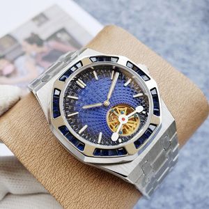 Reloj mecánico para hombre, 42 mm, automático, totalmente de acero inoxidable, luminoso, resistente al agua, estilo pareja, anillo de diamantes, Tourbillon, reloj clásico, montre de luxe