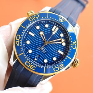Mechanische horlogediameter van de heren 42 mm tussen gouden wijzerplaat blauwe keramische ring mond super hoge kwaliteit Japanse beweging automatisch gewikkeld rubber duiken horloge