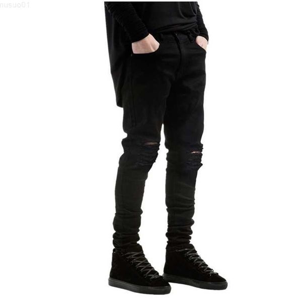 Hommes Hommes Noir Ripped Skinny Jeans Hip Hop swag Denim Rayé Biker Joggers pantalon Célèbre Marque Designer Pantalon 220408 L230726