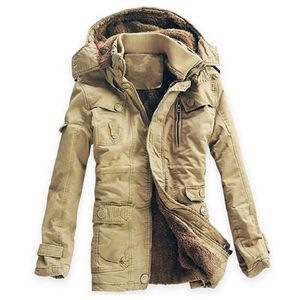 Hommes coton coupe-vent armée à capuche longue Trench manteau veste d'hiver décontracté épais velours chaud vestes Parkas Hombre