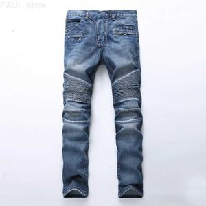 Hommes Hommes Jeans Commerce Classique Rétro Hommes Droite Mince Fermeture Éclair Décoration Lumière Pli Maigre Denim Pantalon De Mode Stretch Hip Hop Jogger 221123 L230724