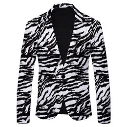 Menora de oro Metálico Zebra Party Blazer Brand Slim Fit Single Breaded Shiny Shiny Blazers Men Party Prom Stage 210522