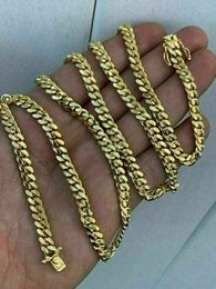 Chaîne ou bracelet à maillons cubains Miami pour hommes plaqué or 14 carats sur serrure à boîte en argent massif 925