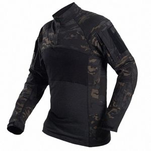 Camoue militaire pour hommes Tactique Lg Manches T-shirts Cott Respirant Combat Frog Chemise Mâle Uniforme Formation Chemises L1Bu #