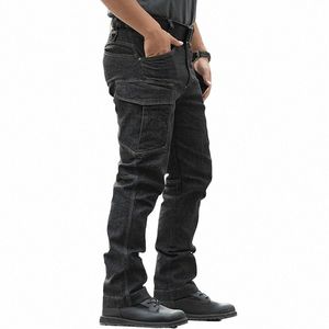Jeans cargo de combat militaire pour hommes Pantalons tactiques de l'armée Lg Casual Moto Denim Biker Jeans Stretch Multi Poches Pantalon K88N #