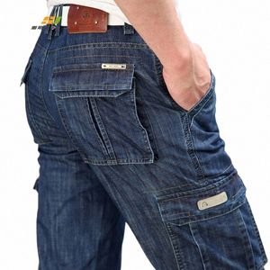 Jeans militaires pour hommes Pantalons de travail Multi-poches Cargo Jeans Pantalons en denim de moto droite Casual Biker Lg Pantalons 54Er #