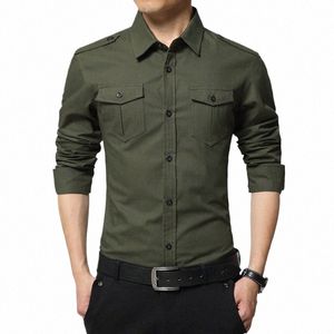 Style militaire pour hommes Cott Camiseta Masculina Army Chemise décontractée Chemise de couleur unie pour hommes Vêtements pour hommes Manches Lg de haute qualité f6HN #