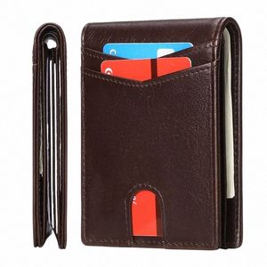 Mini Wallet Echte lederen portemonnee man Rfid Blokkerende anti-diefstal Busin Ultra-Thin Mey Clip Cowhide Card Holder Bag G7ZB#
