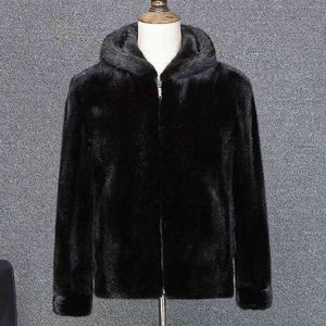 Meners Mink Coat met Hood Designer Haining Fur Wear BKRR