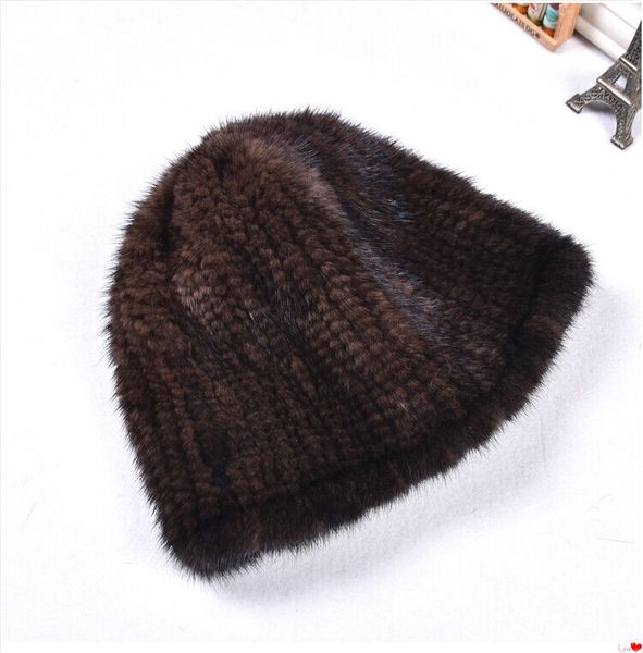 Gorro de piel de visón para hombre, gorro cálido de invierno con orejeras, gorro de esquí para exteriores, color marrón