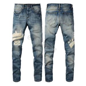 Jeans miri pour hommes Jean européen Hombre Lettre Star Hommes Broderie Patchwork Déchiré Pour Tendance Marque Moto Pantalon Hommes Skinny long Am jeans pantalons denim28-40