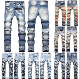 Jeans Miris para hombre Biker desgastado desgastado Denim recto delgado para s Print Army Fashion Mans Skinny Av2i