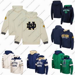 Sudadera con capucha Mitchell Ness Cream Notre Dame Fighting Irish Chainstitch para hombre personaliza cualquier nombre o número Negro BLANCO