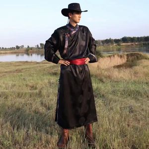 Vêtements mongols pour hommes Black White Café Mongolie Migne et ethnique Robe Man Casual Casual Daily Stage Performance Performance Dance Garment