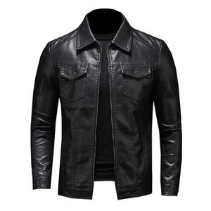Veste en cuir de moto pour hommes grande taille poche noire fermeture à glissière revers slim fit Homme printemps et automne haute qualité PU Manteau M5XL 220816