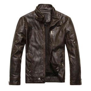 Heren motorfiets Leather Jacket Oversize PU Synthetisch leer Bruin Lange mouwen Stand Kraagjas Moto Biker Outerwear Boys 4XL 5XL L220725
