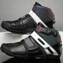 Chaussures de course de moto pour hommes, bottes de Motocross respirantes, semelle antidérapante, chaussures tout-terrain, motard de nuit, Botas durables réfléchissants