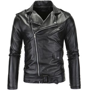 Veste en cuir à fermeture éclair oblique pour hommes