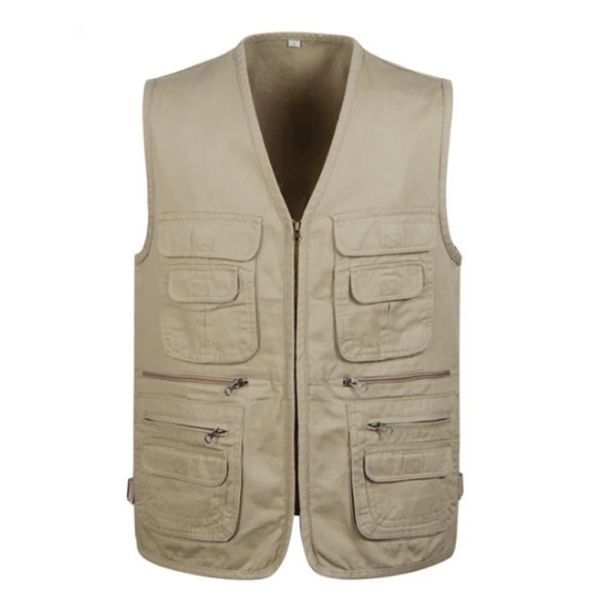 Gilets d'extérieur multi-poches pour hommes, randonnée, pêche, travail, photographie, gilet à fermeture éclair, sans manches, hauts pour