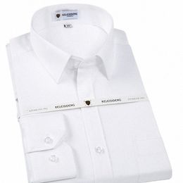 Heren N Ir Standaard-fit Effen Basic Dr-shirt Formeel Busin Premium 100% Katoen Mannelijke LG-mouwen Werkkantooroverhemden E4M8 #