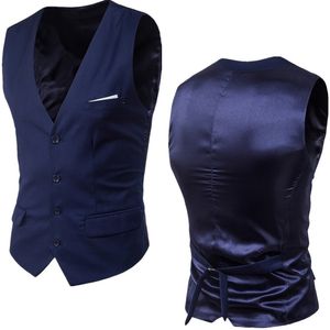 Heren Marineblauw Jurk Pak Vest Vest Slim Fit V-hals Tuxedo Mannen Formele Bedrijf Smart Casual Gilet Homme 6XL 210923