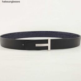 Ceinture en cuir véritable pour hommes, visage bleu marine, fond noir, double ceinture utilisable, boucle simple et lisse