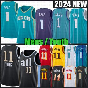 Hombres jóvenes LaMelo Ball Trae Young Basketball Jersey Brandon Miller Dejounte Murray 2023 2024 City Shirt Niños Rojo Amarillo 1 11