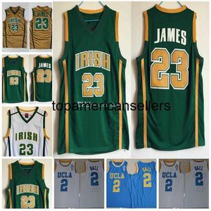 Heren NCAA College Jersey High School Irish #23 UCLA Bruins Ball 2 Lonzo Wit geel paarse zwarte basketbalkleding