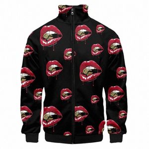 Hommes Nouveau 2022 Bouche sexy 3D Imprimer Veste à col rond Manteau décontracté Manteau d'automne pour hommes Harajuku Style Hip-Hop Tendance Veste de baseball T0dB #