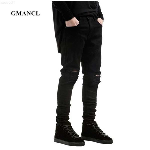 Hombres Nuevo Negro Ripped Skinny Hip Hop swag Denim Scratched Biker Jeans Joggers pantalones Famoso diseñador de marca Hombres Pantalones 210318 L230726